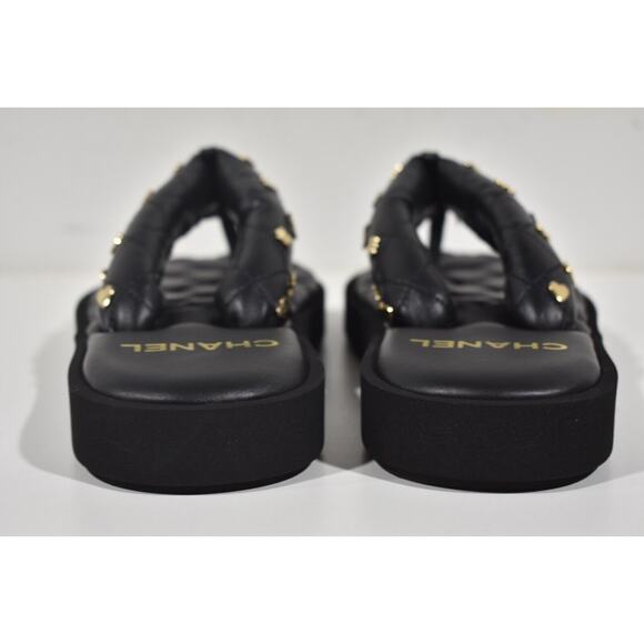 Chanel 23P Black Quilted Charms Padded Pool Thong Logo Slide Flat Sandal 37.5 - Picture 12 of 12